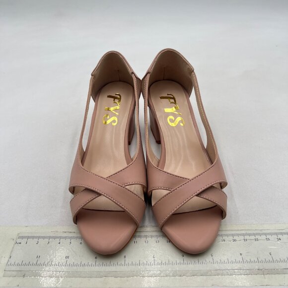 FYS Beige Peep Toe Block Chunky Heels Cutout Sandals Cross Strap Pump Dress Shoe - Picture 3 of 8